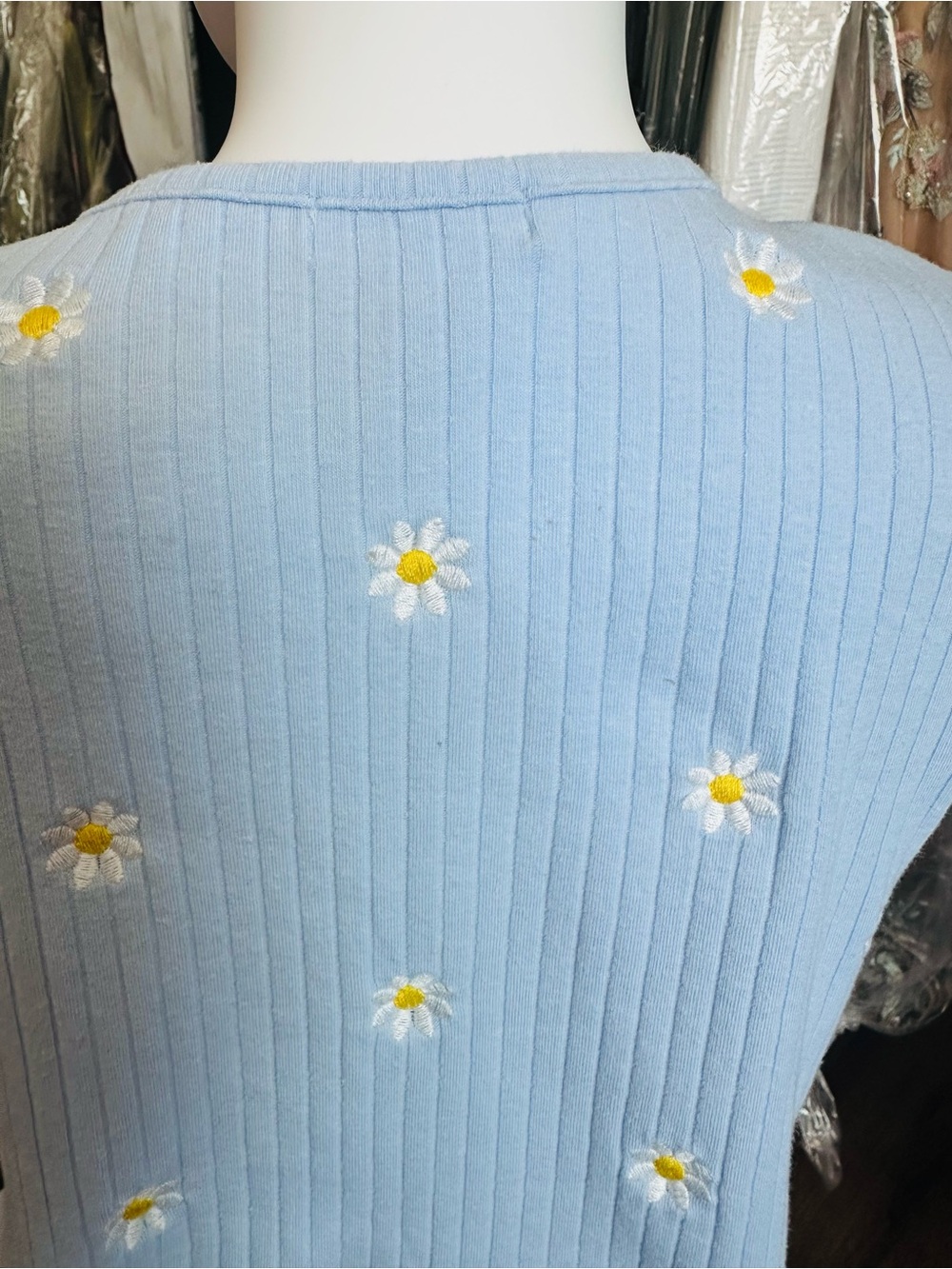 Btween Girls Blue Daisy Ribbed Dress & Matching Tie-Front Shrug Set - Picture 7 of 9